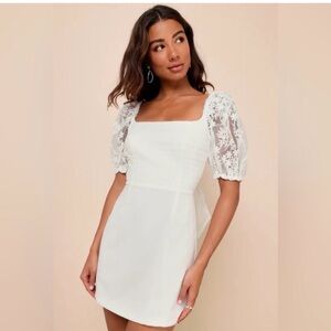 Lulus Elegant White Lace Sleeve Dress